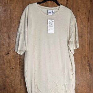 Zara Men's XL Beige Heavyweight Crew Neck Short Sleeve T-Shirt Basic